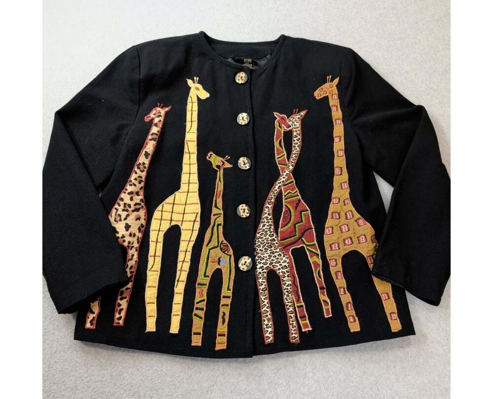 Vintage Daniel K New York Black Blazer Giraffe 100% Cotton MED 90's Art to Wear